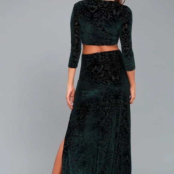 Perfect Night Forest Green Velvet Print Maxi Dress - Picture 4 of 5